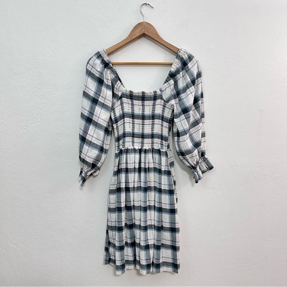 NEW NWT Madewell Smocked Plaid Mini Dress Size Extra Small